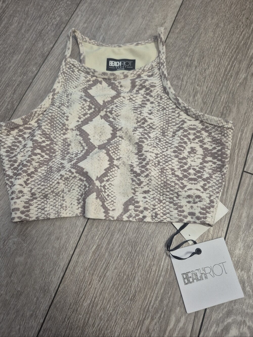 Beach Riot Sport Womens Anna Tank Top Snake Print Gray Active High Neck. Size XS